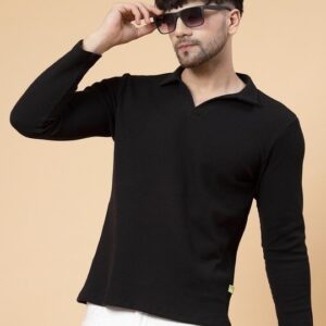Men's Black Waffle Knitted Polo T-Shirt