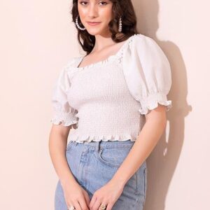 Smocked Puff Sleeve Crop Top