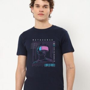 Blue Metaverse Graphic Printed T-shirt