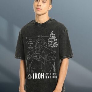 Black Uncle Iroh Graphic Printed Acid Wash T-shirt