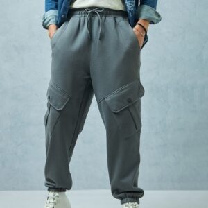 Grey Super Loose Fit Cargo Joggers