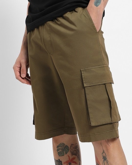 Olive Over Dyed Cargo Shorts