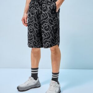 Black All Over Mickey Printed Super Loose Fit Shorts