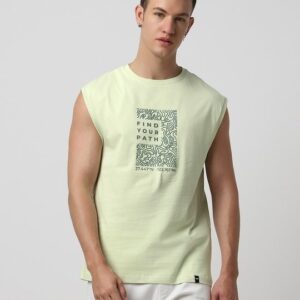 Green Find Your Path Graphic Printed Boxy Fit Vest