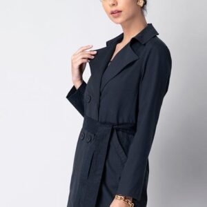 Lapel Collar Buckle Belted Long Coat