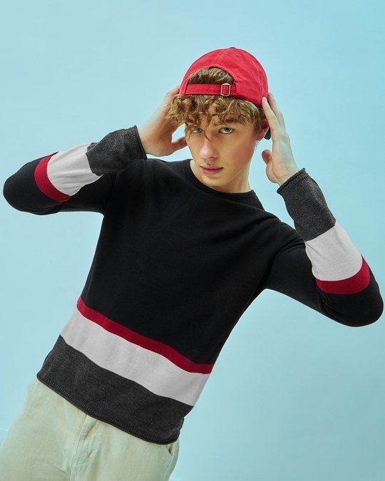 Black Color Block Flat Knit Sweater