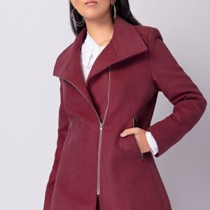 Felt Zippered Peacoat | Maroon coat