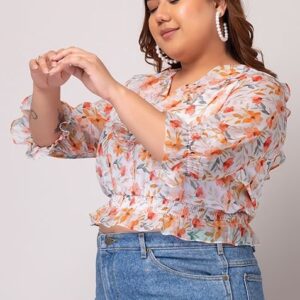 White Floral Print Back Tie Ruffled Top