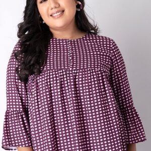 Wine Polka Bell Sleeve Top