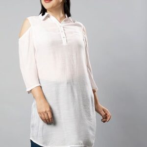 White Cold Shoulder Longline Top