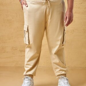 Beige Oversized Plus Size Cargo Jogger Pants