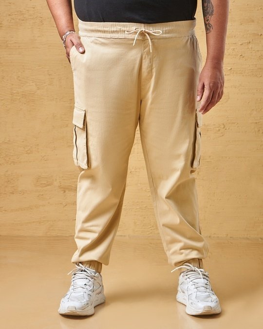 Beige Oversized Plus Size Cargo Jogger Pants