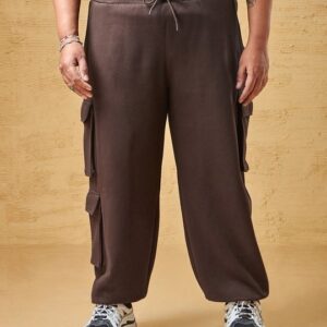 Brown Super Loose Fit Plus Size Cargo Joggers
