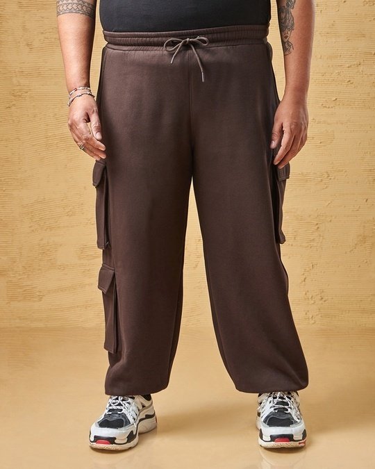 Brown Super Loose Fit Plus Size Cargo Joggers