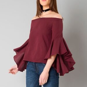 Sleeve Bardot Top - Oxblood