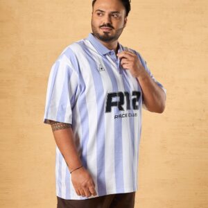 White & Blue Striped Plus Size Polo T-shirt