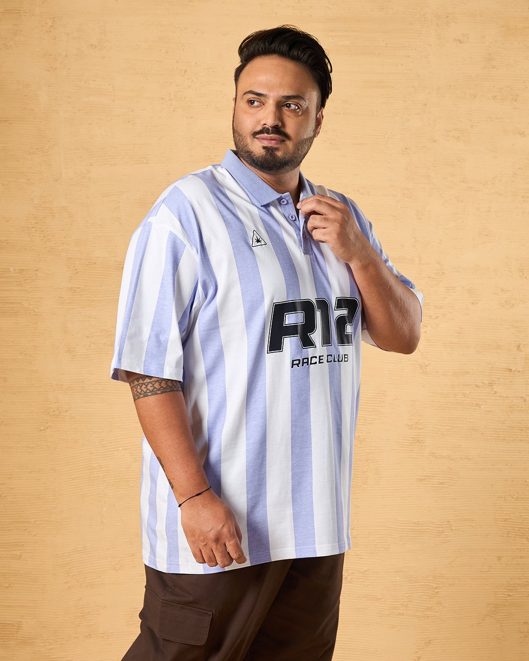 White & Blue Striped Plus Size Polo T-shirt