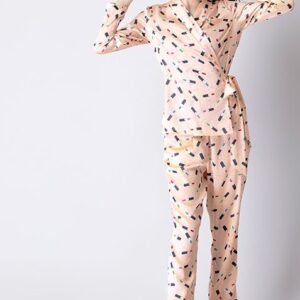Printed Satin Belted Pyjama Set