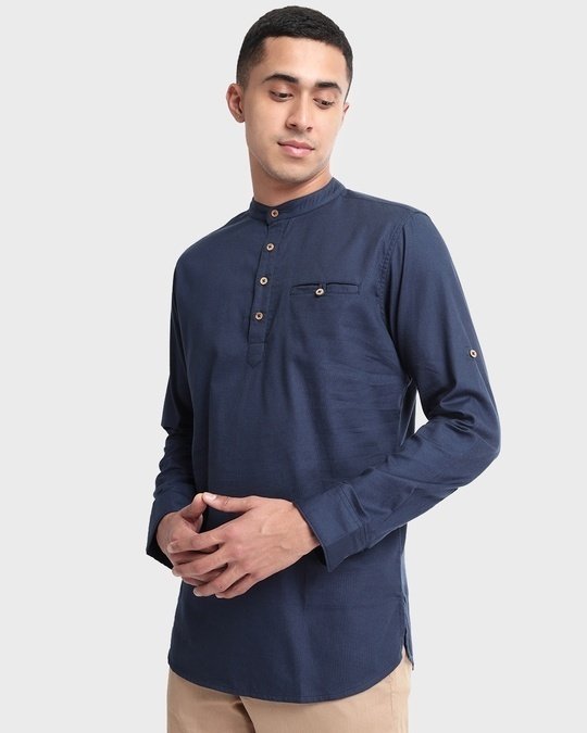 Navy Relaxed Fit Short Kurta
