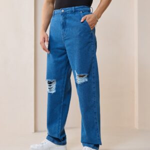 Blue Baggy Distressed Jeans