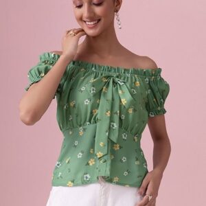 Floral Ruffled Front Knot Top