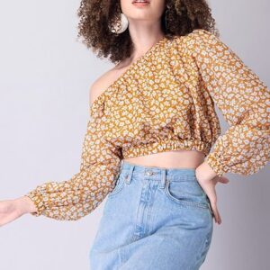 Floral Elasticated One Shoulder Crop Top