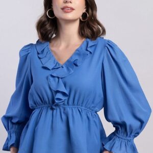 Ruffled Neck Peplum Georgette Top