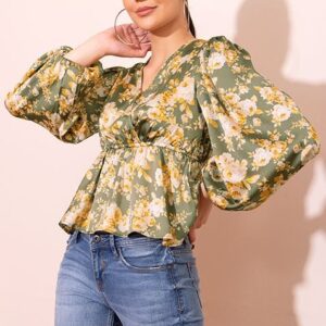 Green Floral Print Peplum Wrap Top