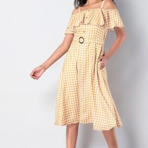 Gingham Cold Shoulder Midi Dress