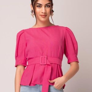 Pink Peplum Top With Belt for Women
