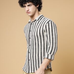 White & Black Striped Crochet Shirt