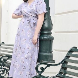 Lilac Floral Belted Wrap Maxi Dress