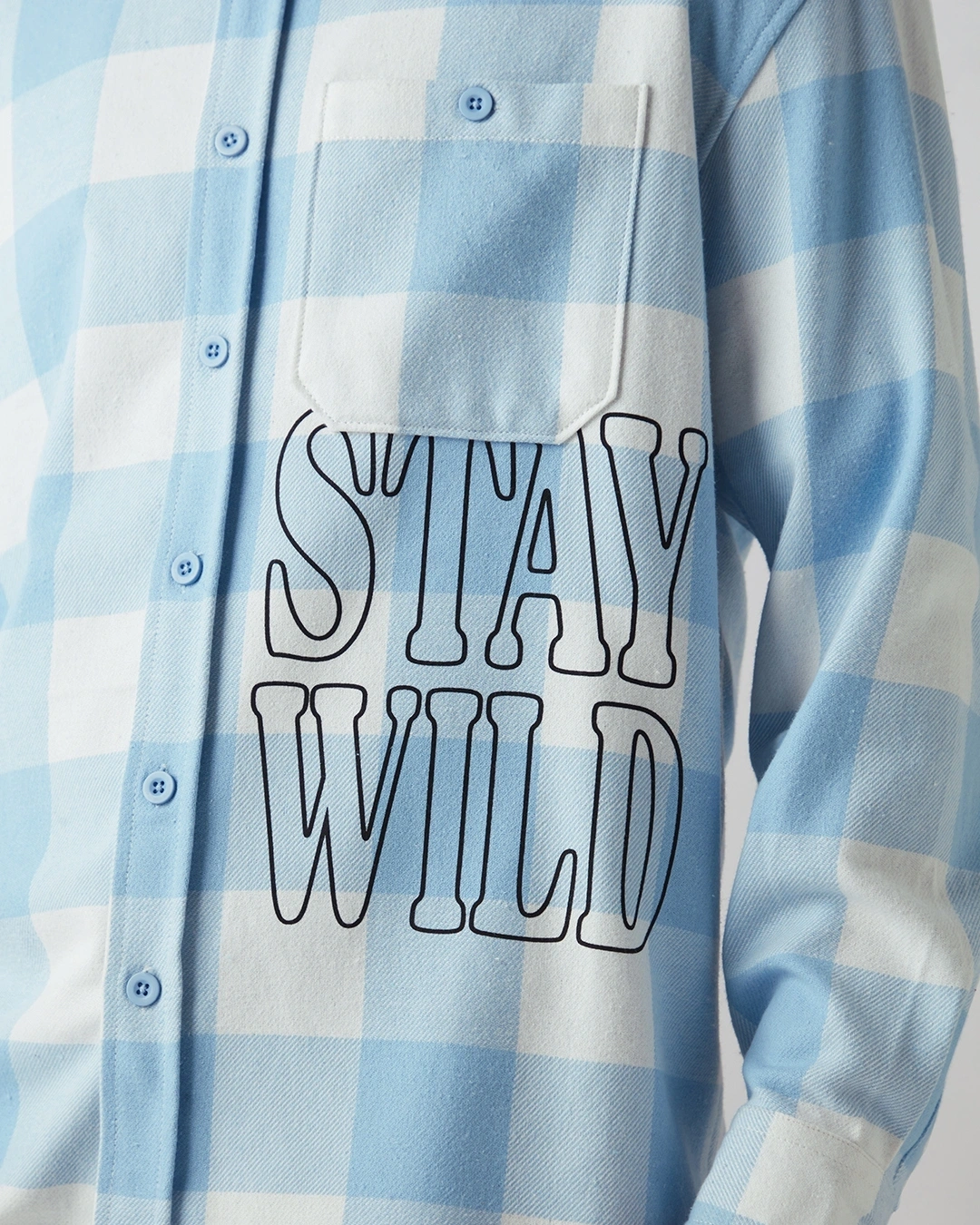 Blue Stay Wild Checked Oversized Shirt - Image 3