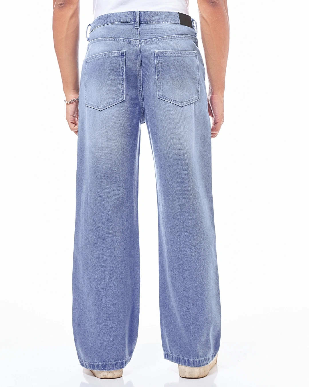 Light Indigo Blue Straight Fit Distressed Jeans - Image 3