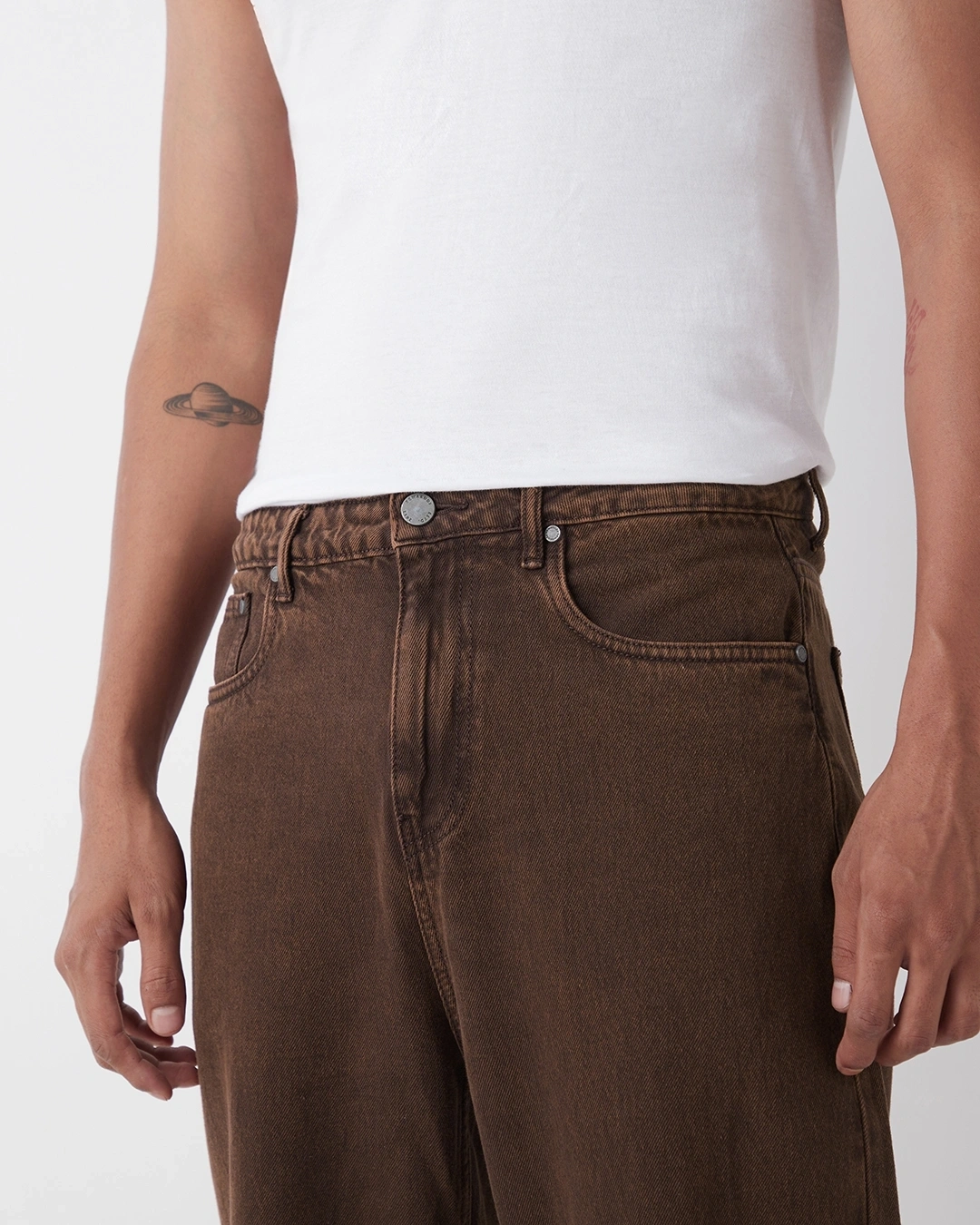 Brown Straight Fit Acid Wash Jeans - Image 3