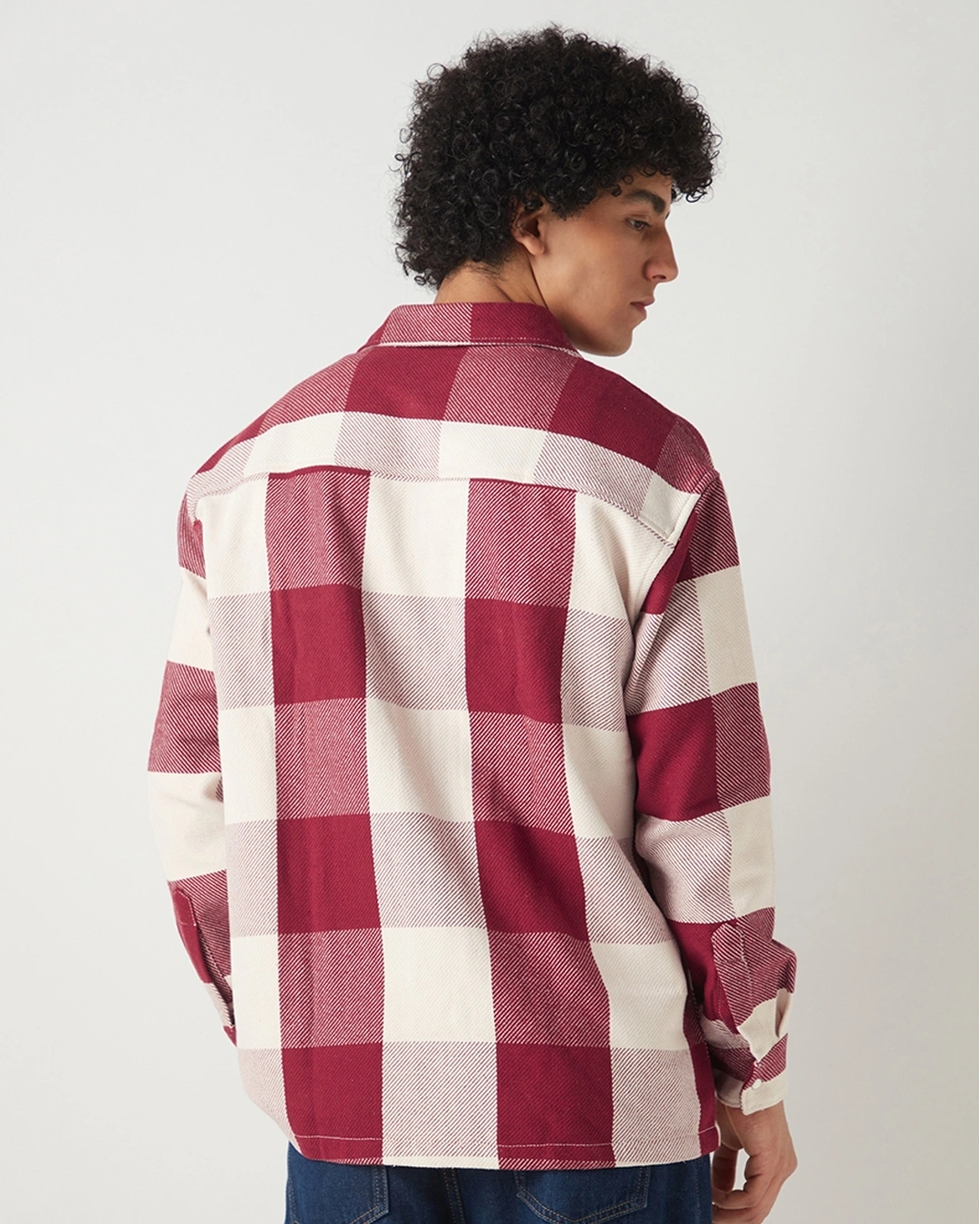 Red & Off White Checked Oversized Shirt - Image 3