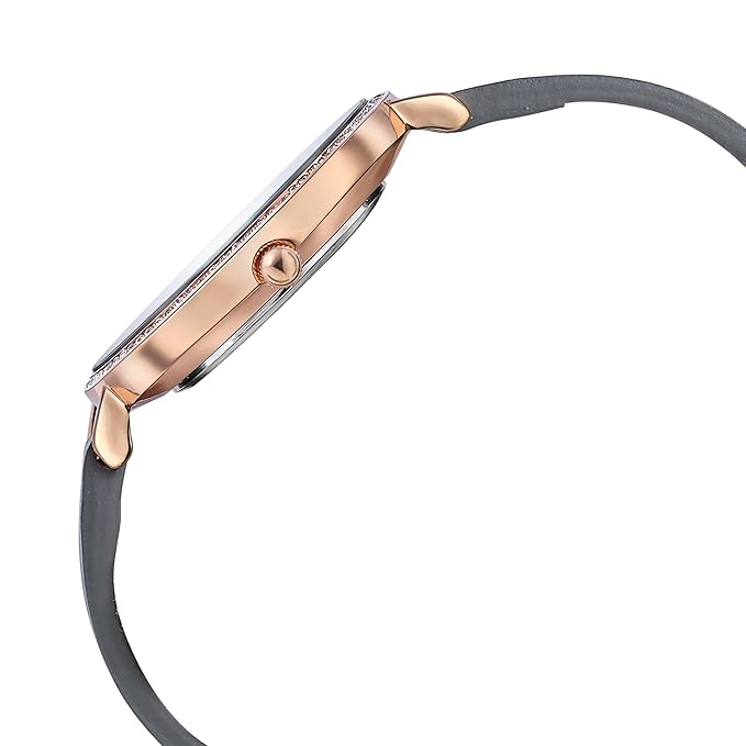 Quartz Analog Grey Dial Grey Leather Strap Watch - Image 2