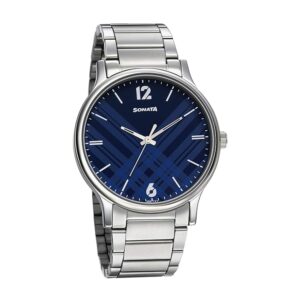 Smart Plaid Quartz Analog Blue Dial Stainless Steel Strap Watch
