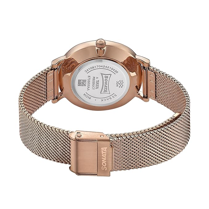 Quartz Analog White Dial Rose Gold Stainless Steel Strap Watch - Image 3