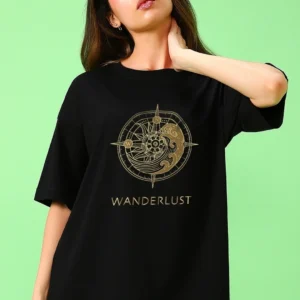 Black Wanderlust Graphic Printed Oversized T-shirt