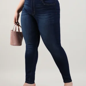 Navy Blue Washed Slim Fit Plus Size Jeans