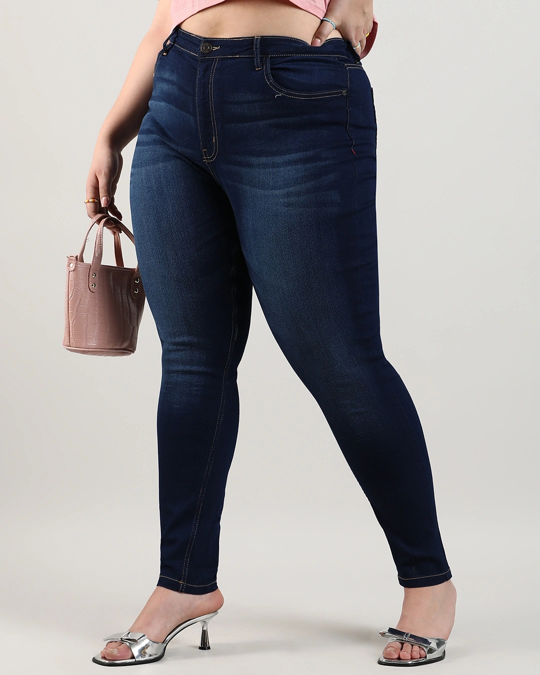 Navy Blue Washed Slim Fit Plus Size Jeans