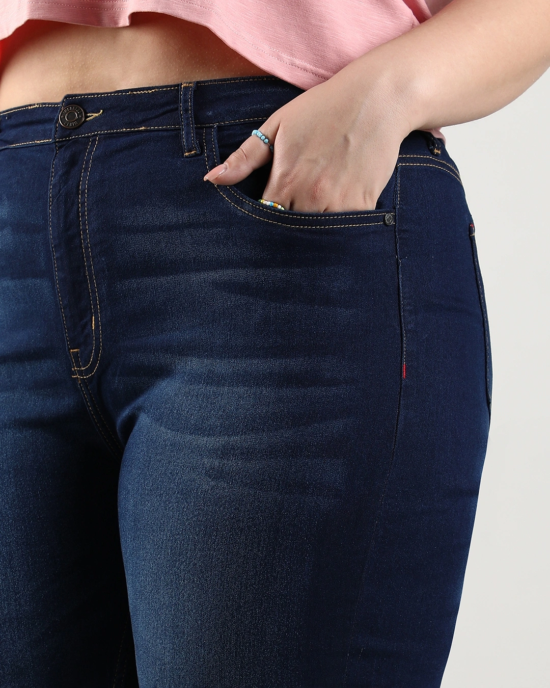 Navy Blue Washed Slim Fit Plus Size Jeans - Image 3