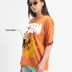 Orange Queen Bee Graphic Printed Oversized T-shirt