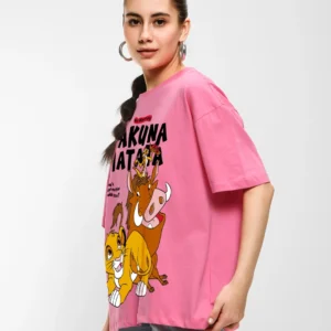 Pink No Worries Graphic Printed Oversized T-shirt