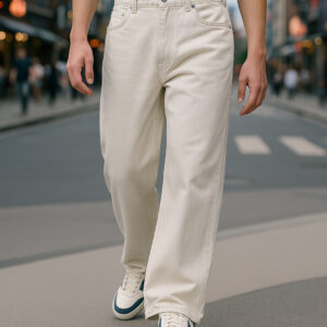 Men's Beige Super Baggy Fit Mid-Rise Jeans Online
