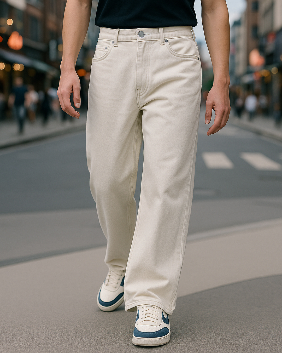 Men's Beige Super Baggy Fit Mid-Rise Jeans Online