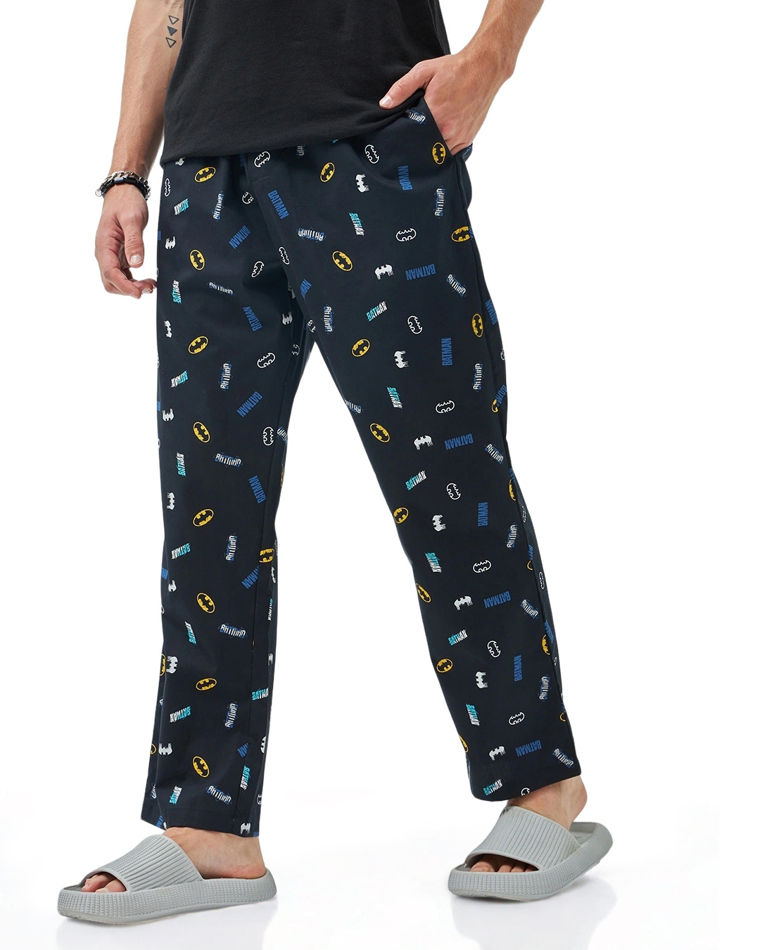 Men's Black All Over Printed Pyjamas Online in India