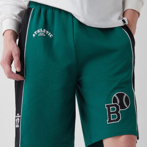 Men's Green & Black Athletic Color Block Oversized Varsity Shorts Online