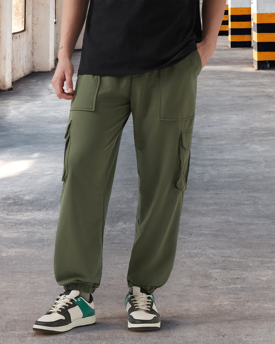 Men's Winter Moss Green Oversized Cargo Joggers Online